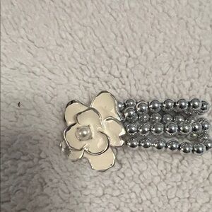 Silver Beaded Bracelet with Cream Flower